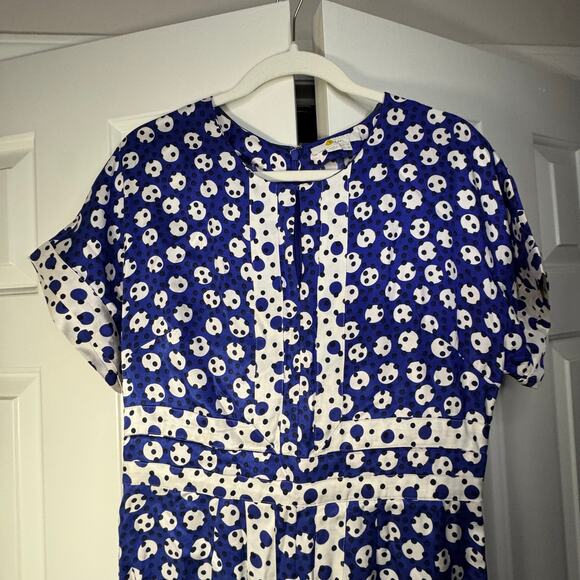 Boden Esmeralda Midi Dress Blue White Geometric Print Size 8 - Picture 7 of 7